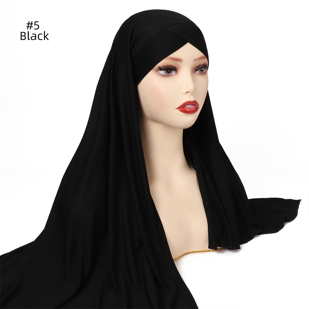 Muslim Women Premium Soft Modal Cotton Jersey Hijab Headwrap Stretchy Instant Hijab Scarf Forehead Cross Design Headscarf