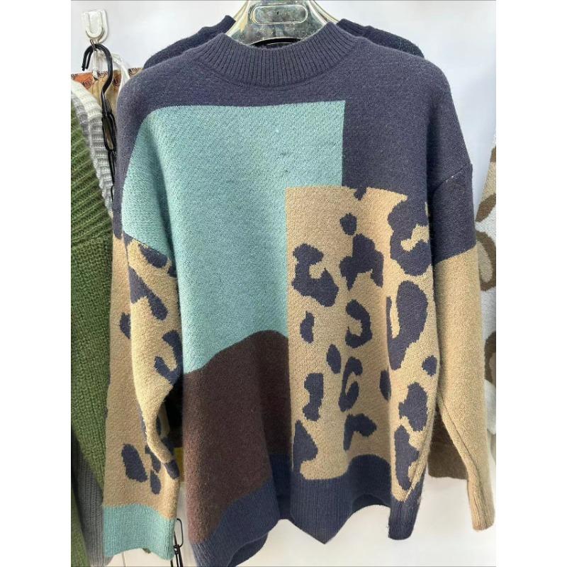 

Нові жіночі осінньо-зимові геометричні кольорові пуловери з круглим вирізом, в’язані светри, куртки, топи one size зелений