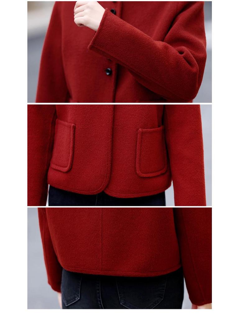 2024 Women's Petite Single-Breasted Slim Wool Coat in Solid Colors - Trendy Short Design for Winter