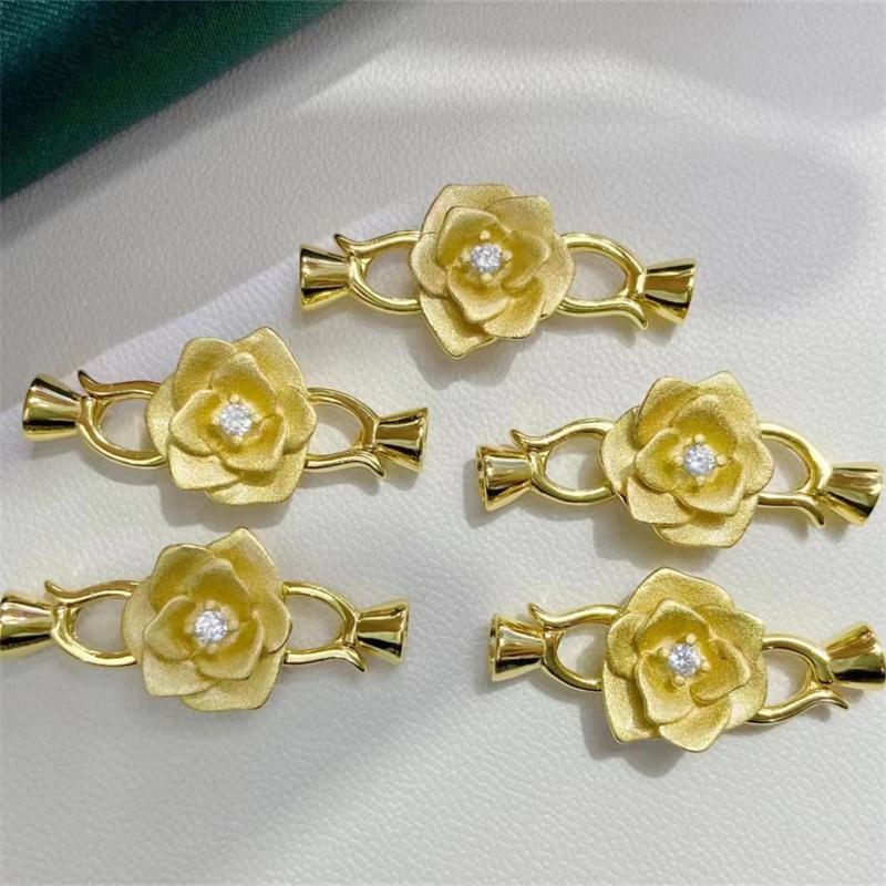 High Quality Antique Camellia 925 Pure Sterling Silver Jewelry Making Necklace Clasp Locks Gold Color