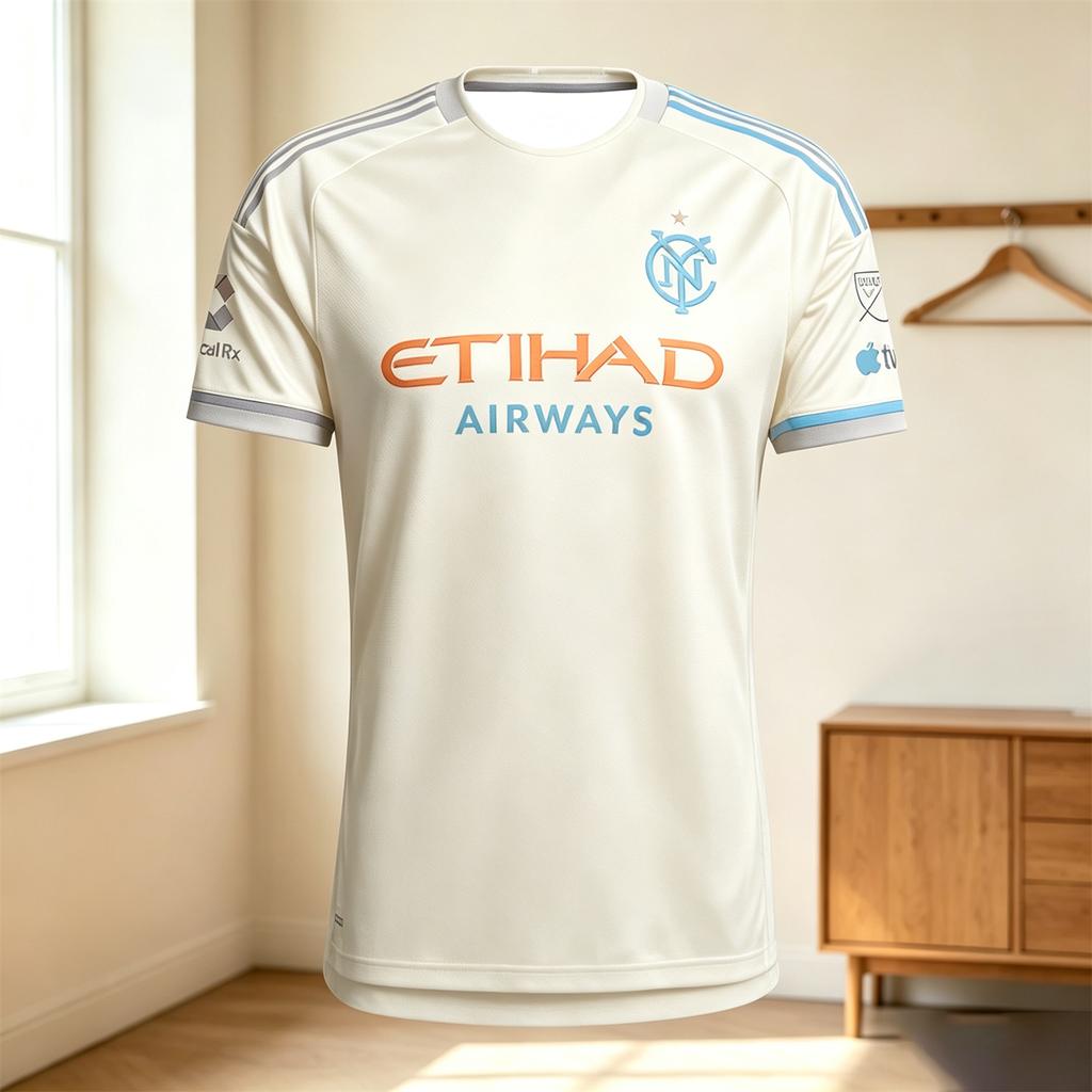 Unisex Černý venkovní fotbalový dres NYCFC s potiskem Etihad Airways Rychleschnoucí Krátký rukáv Kulatý výstřih Fotbalový fanoušek Tréninkové Sportovní trička