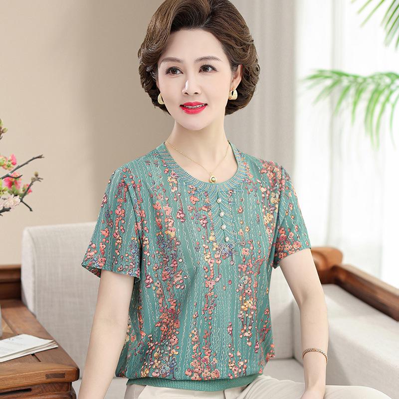 

Stylish Chiffon Short-Sleeve Maternity Blouse for Middle-Aged Women 5XL (150-165 lbs) зелений/синій