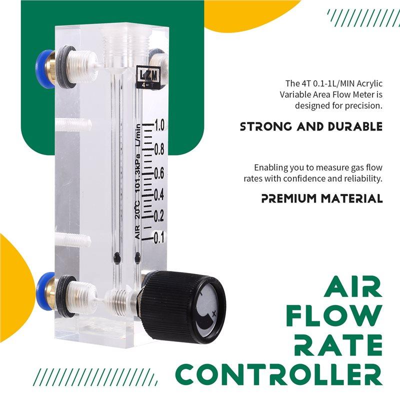 A58Z 2X 4T 0.1-1L/MIN Acrylic Variable Area Flow Meter Adjustable Panel Mount Gas Rotameter Air Flow Rate Controller