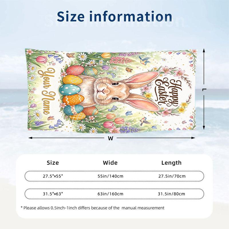 Easter Bunny Theme Beach Towel Personalized Custom Name & Text Soft Quick Dry Beach Towel for Swimming Travel