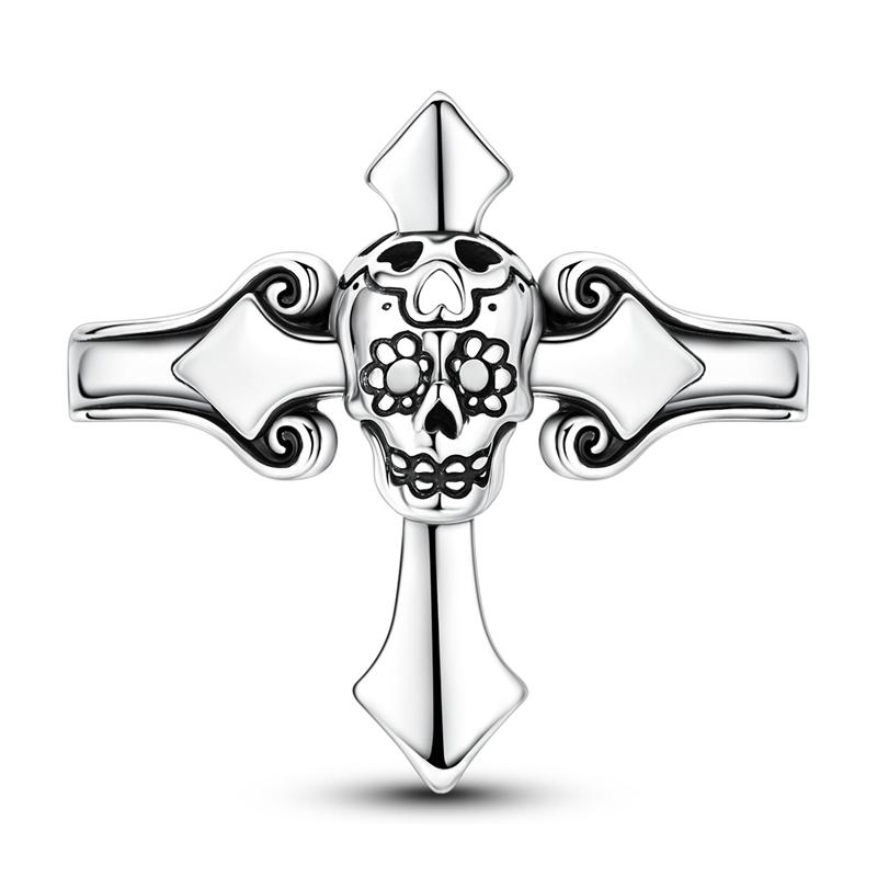 Original   Copper Skull Cross Open Rings For Women Girls Jewelry Birthday Anniversary Gifts