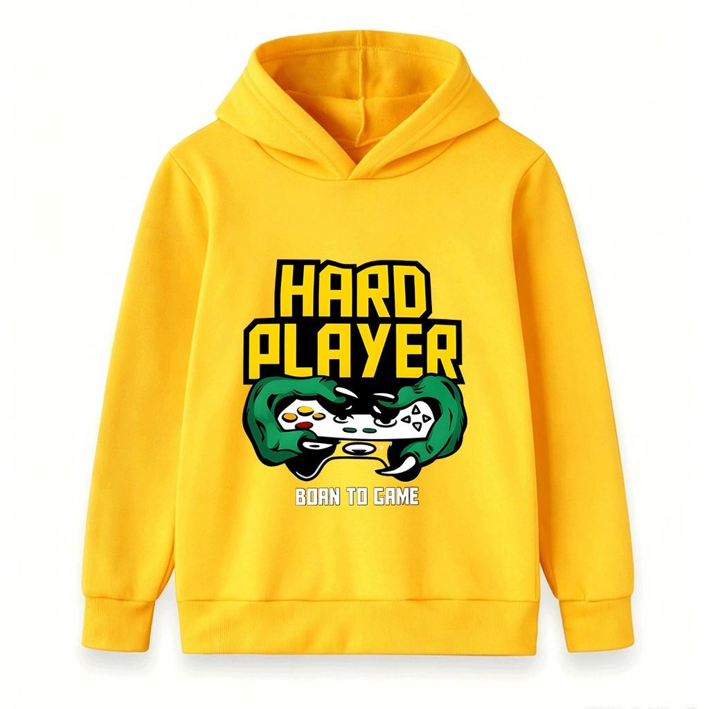 Kids Boys Girls Hard Player Born To Game Print Hoodie Casual Long Sleeve Pullover Sweatshirt For Gaming Lovers
