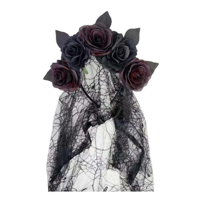 Rose Lace Headband for Women, Gothic Costume Headpiece for Halloween Parties, Cosplay Styling, Stage and Photo Looks