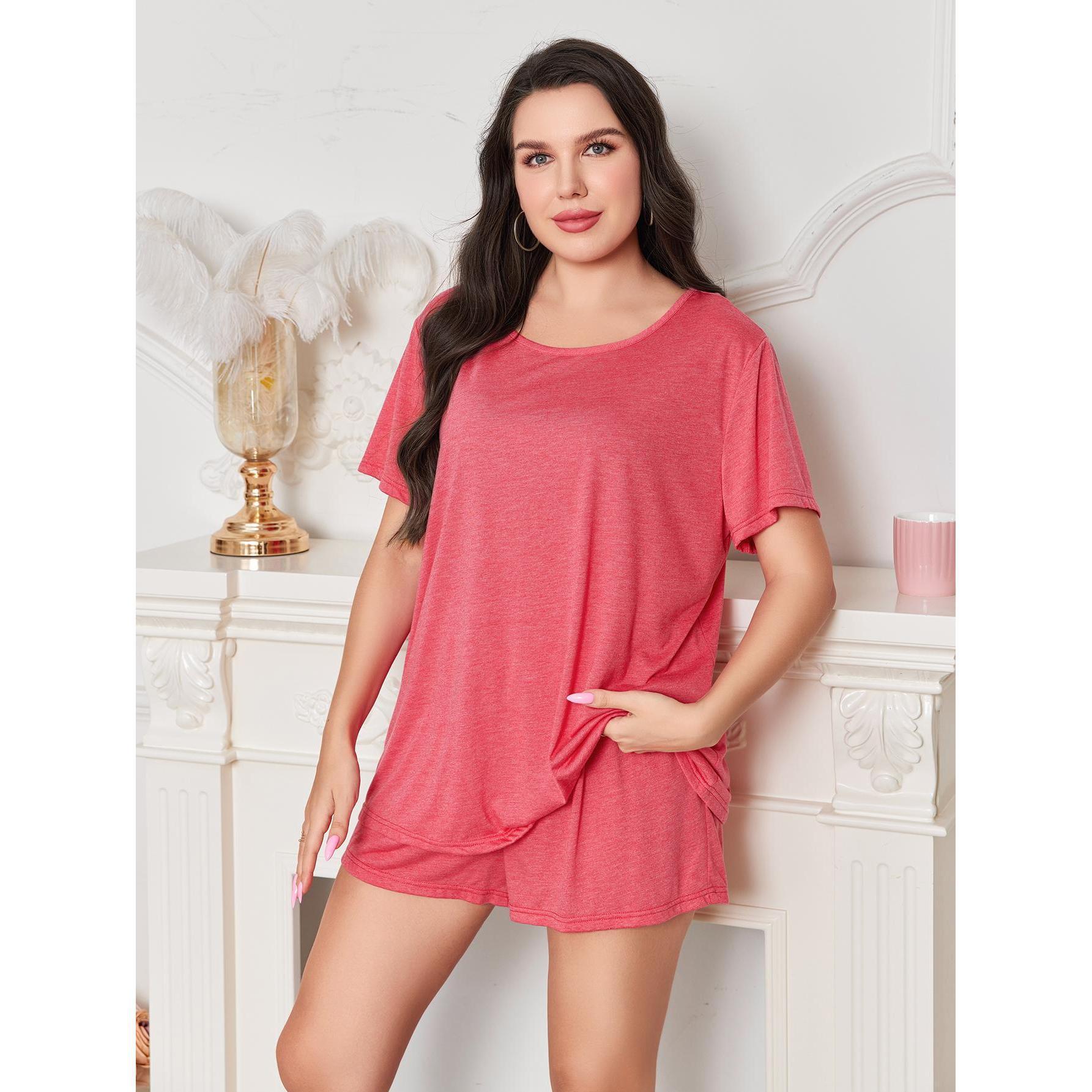 

Пижама большого размера для женщин на лето, свободная и повседневная, с короткими рукавами и шортами, домашняя одежда из двух частей 5XL красный