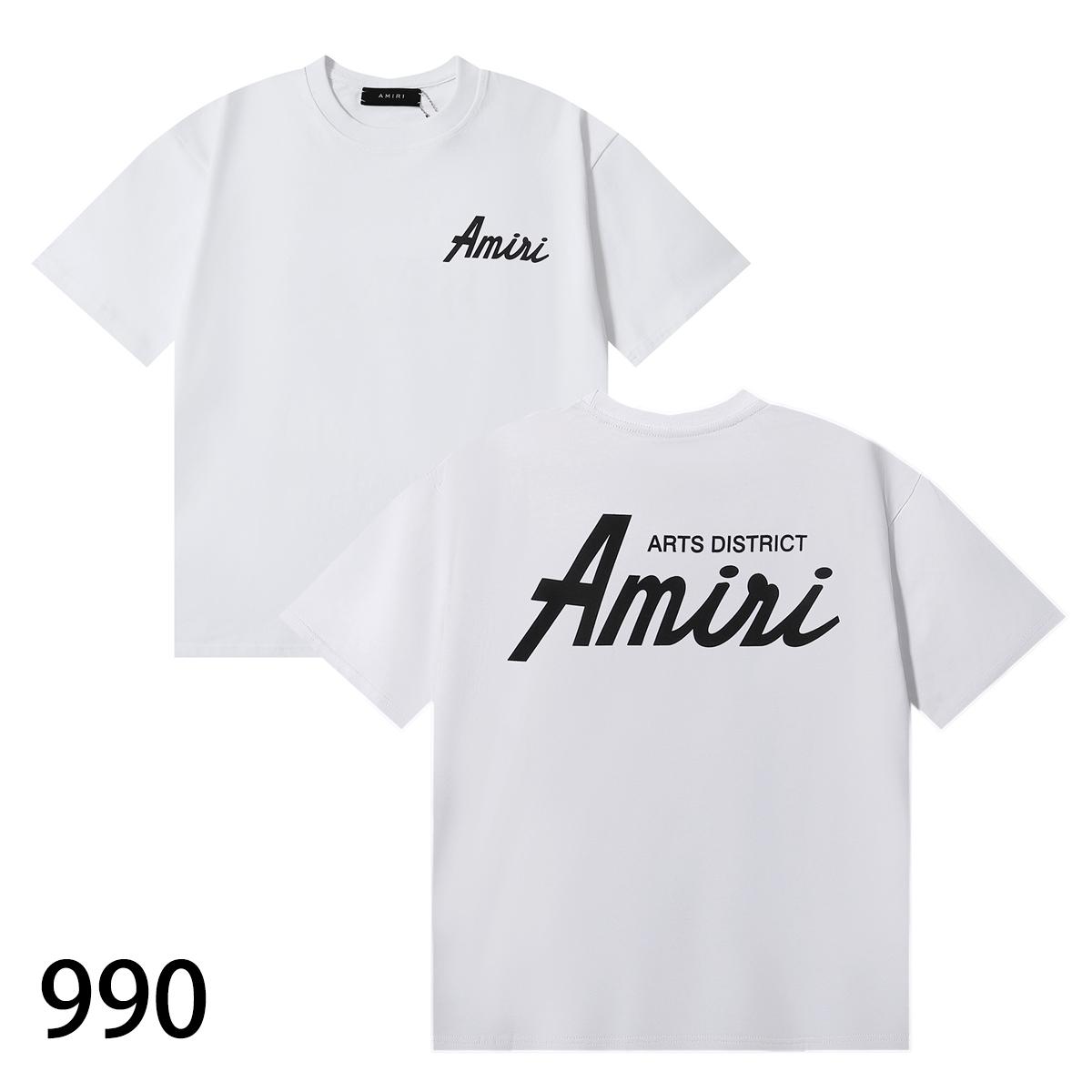 Amiri 990  2025 Zomer Nieuw Heren- en Dames Los Katoen van Hoge Kwaliteit Plus Size T-shirt Koppel T-shirt Eenvoudige Logo Print M