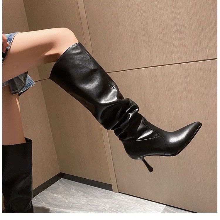 Bottes Femmes Polyvalentes Bottes White Knight Pointues Hauts Talons Fins Style Étranger Mais Bottes Hautes Bottes Hautes Talons Fins Emballées