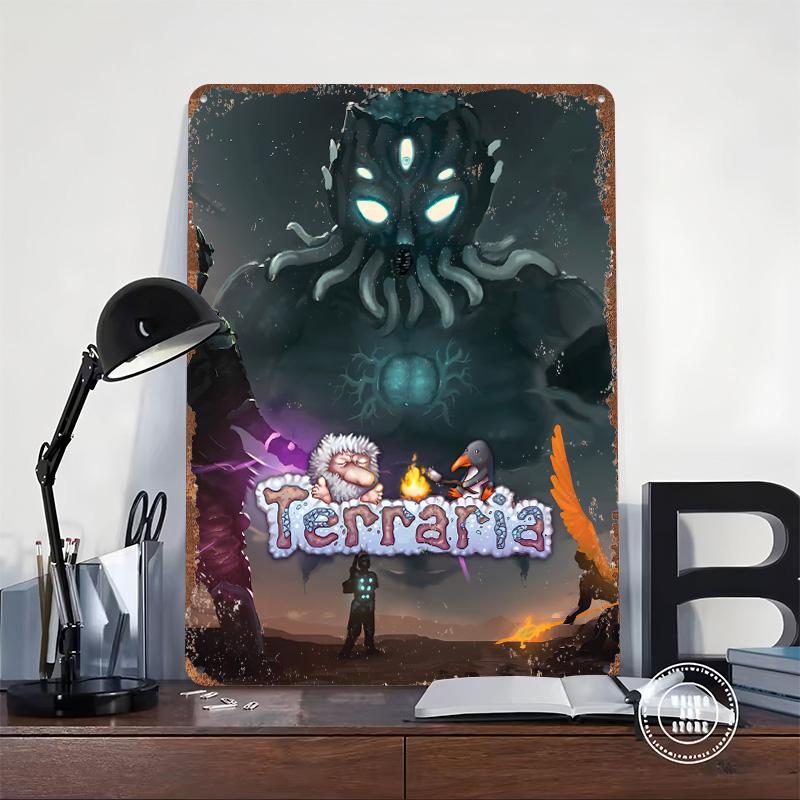 Terraria Game Cover Art Tinplate Poster Customized Wall Art Vintage Retro Metal Signs for Room Decoration Home Decor Items Plate