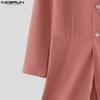 INCERUN Men Stand Neck Long Sleeve Pleated Split Irregular Long Tunic Tops