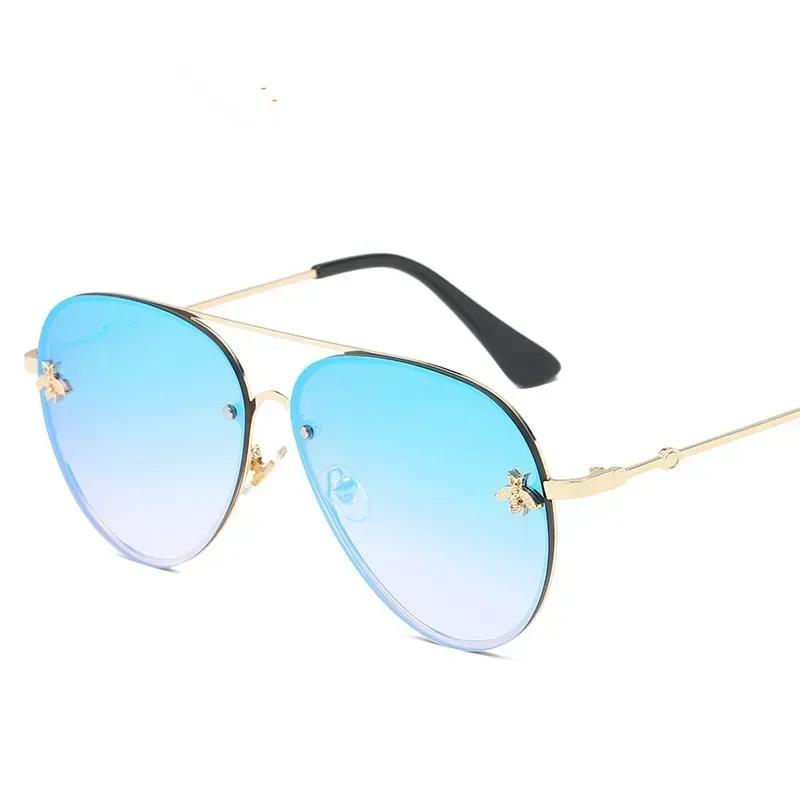 Fashion Luxury Rimless Metal Frame Bee Sunglasses Women Men Vintage Round Oversized Mirror Sun Glasses Brand Designer UV400