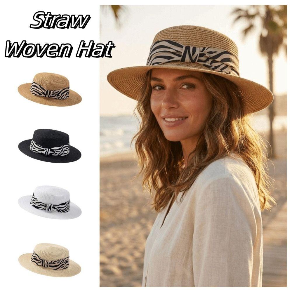 Korean Style Sunscreen Bucket Hat with Leopard Print Belt Women's Sun Hat Straw Woven Hat  Hiking