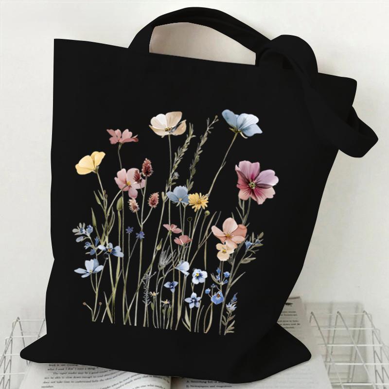 Woman's Shoulder Bag Wildflowers Pattern Tote Bags Canvas Shoulder Bags for Travel Daily Commuting Women's Reusable Shopping Bag