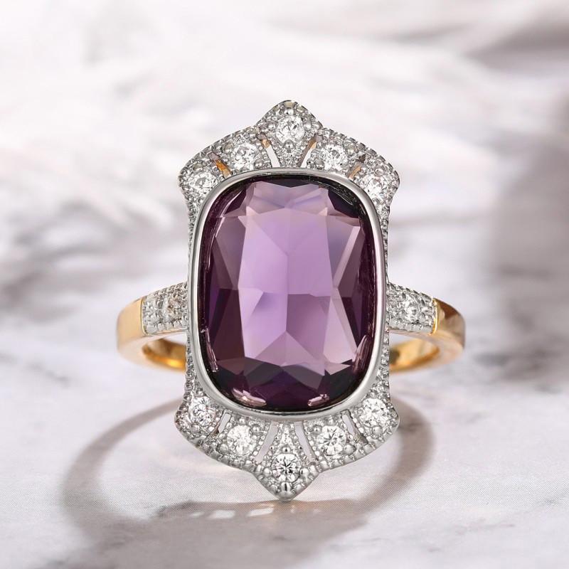 

Кольца из стерлингового фиолетового кубического циркония для женщин, двухцветные, роскошные, модные, свадебные аксессуары, новые ювелирные изделия 9