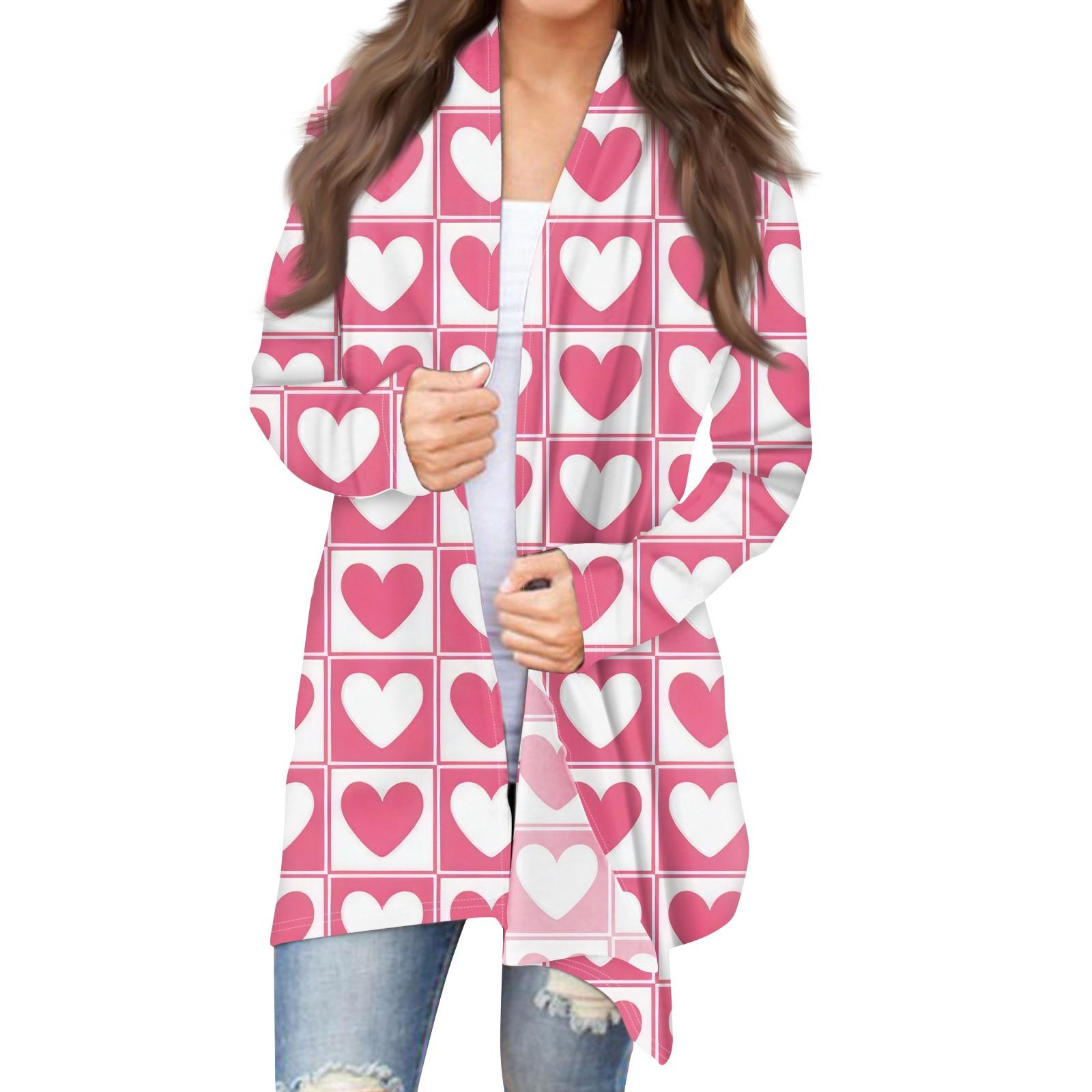 

Жіноче модне повсякденне пальто з кардиганом середньої довжини з принтом XXXL рожевий