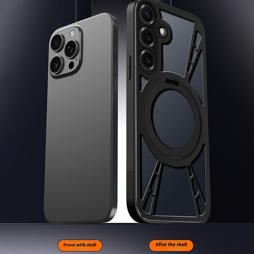 For Samsung Galaxy S24+ Case Magnetic Kickstand Hollow Heat Dissipation Silicone+PC+Metal Bumper Phone Cover