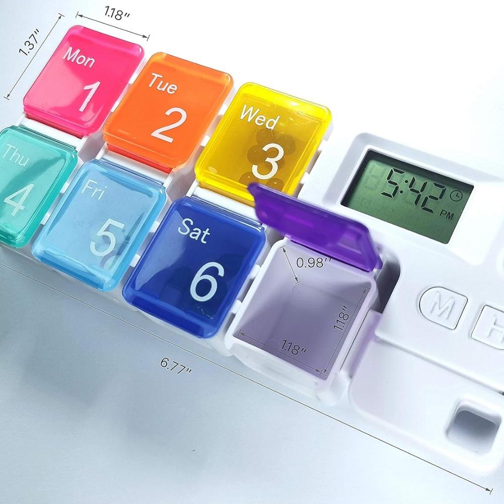 Dispensador eletrônico de pílulas, caixa eletrônica de pílulas, organizador digital de pílulas, caixa semanal de pílulas com lembrete de alarme automático AM/PM, viagem portátil de 7 dias