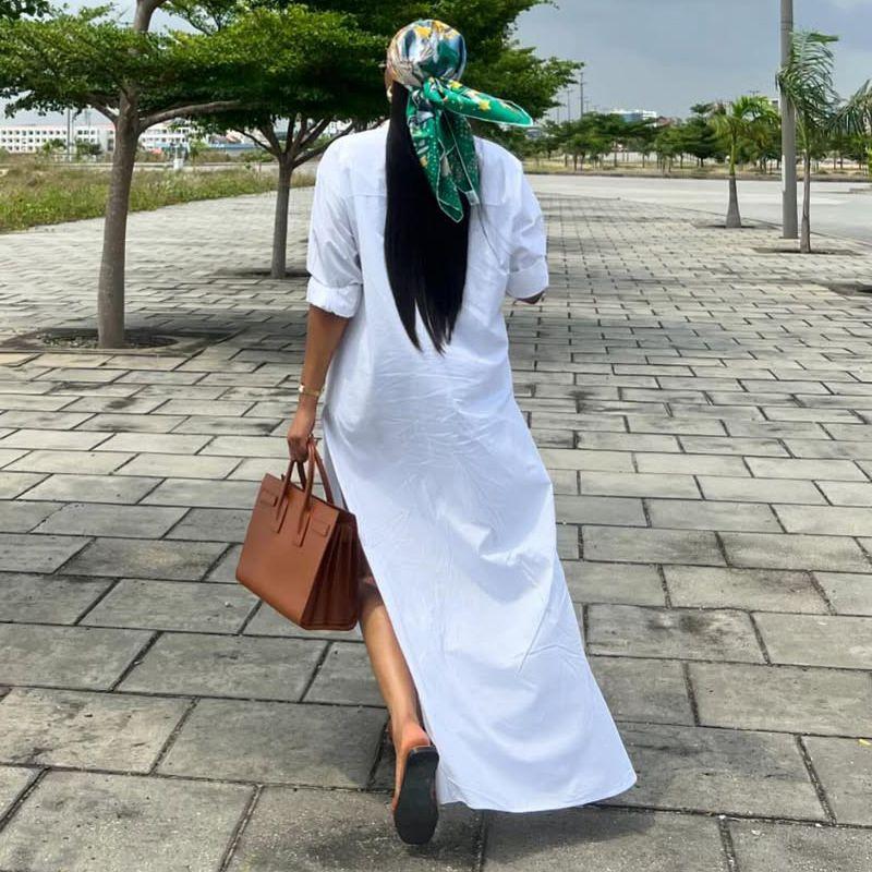 Western Style Casual Fashion Loose Shirt Dress African Long sleeve Split Dress Loose Shirt Skirt