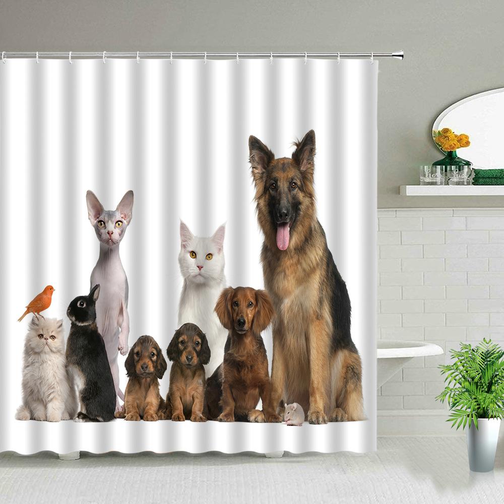 Cat Dog Cow Shower Curtain Set Cute Animal Bathroom Curtains Fabric Christmas Home Bathroom Decor Bathroom Accessories Set