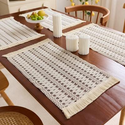 1/4/6pcs Beige Hollowed Placemats In Bohemian Style with Hand-woven Tassels, Double - Sided Usable, for Dining Tables & Desktops