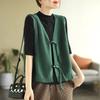 Large Size Retro Literary Cotton Knit Vest Vest Women's Spring and Autumn Loose Sweater Waistcoat Buckle Waistcoat Outer Wear