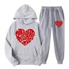 Autumn Women'S Hoodie & Pants Two Piece Set Fleece Pocket Loose Sweatshirt Red Heart Graphic Prints Clothes Sportswear
