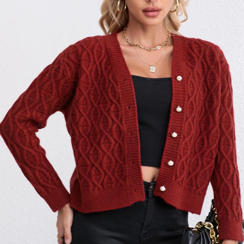 IHUASU Women's Fashion Knitted Cardigan Autumn and Winter Temperament Twist Jumper Coat