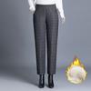 Pantalones pitillo a cuadros informales de lana para mujer, ropa de calle de moda coreana, pantalones rectos cálidos de cintura alta, otoño e invierno