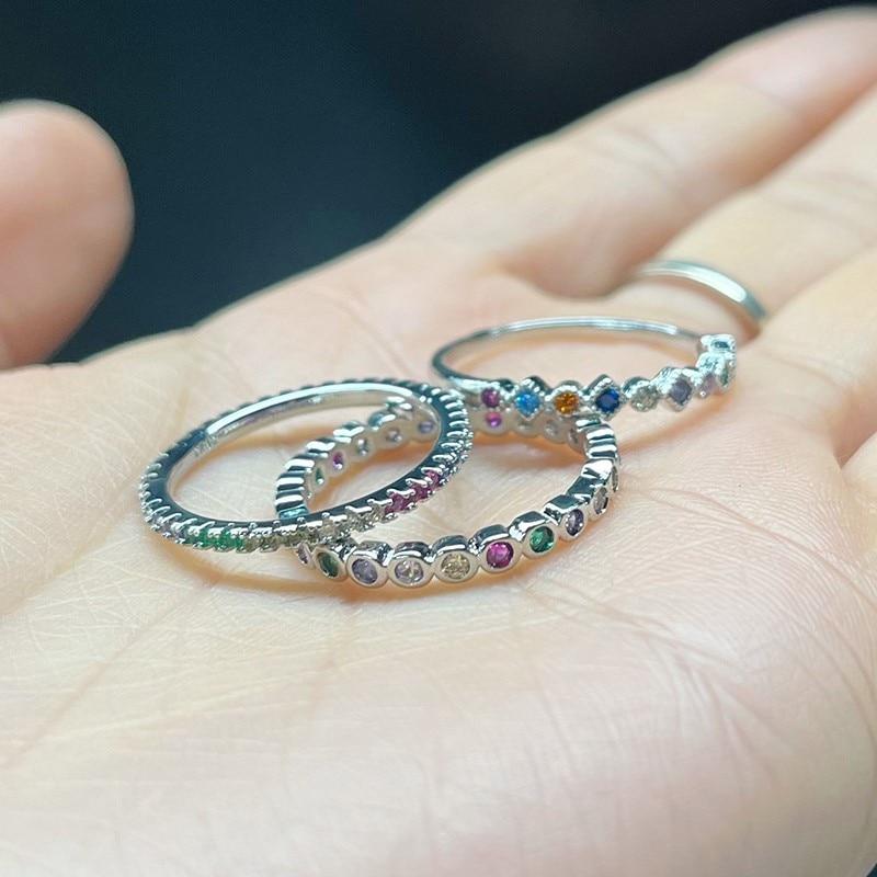 ANENJERY Multi-Size Single Row Colored Zircon Thin Rings Female Design Premium Index Finger Tail Ring Bague Femme Anel Anillo