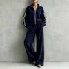 Women's Corduroy Casual 2 Piece Outfit with Zip Front Jacket and High Waist Wide Leg Pants for Fall Winter
