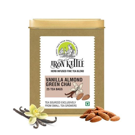 

Iron Kettle Vanilla Almond Green Tea | High Grown Tea Blended | Sourced Exclusively from Small Tea Growers with High Fine Leaf Count | 25 Tea Bags 50GM