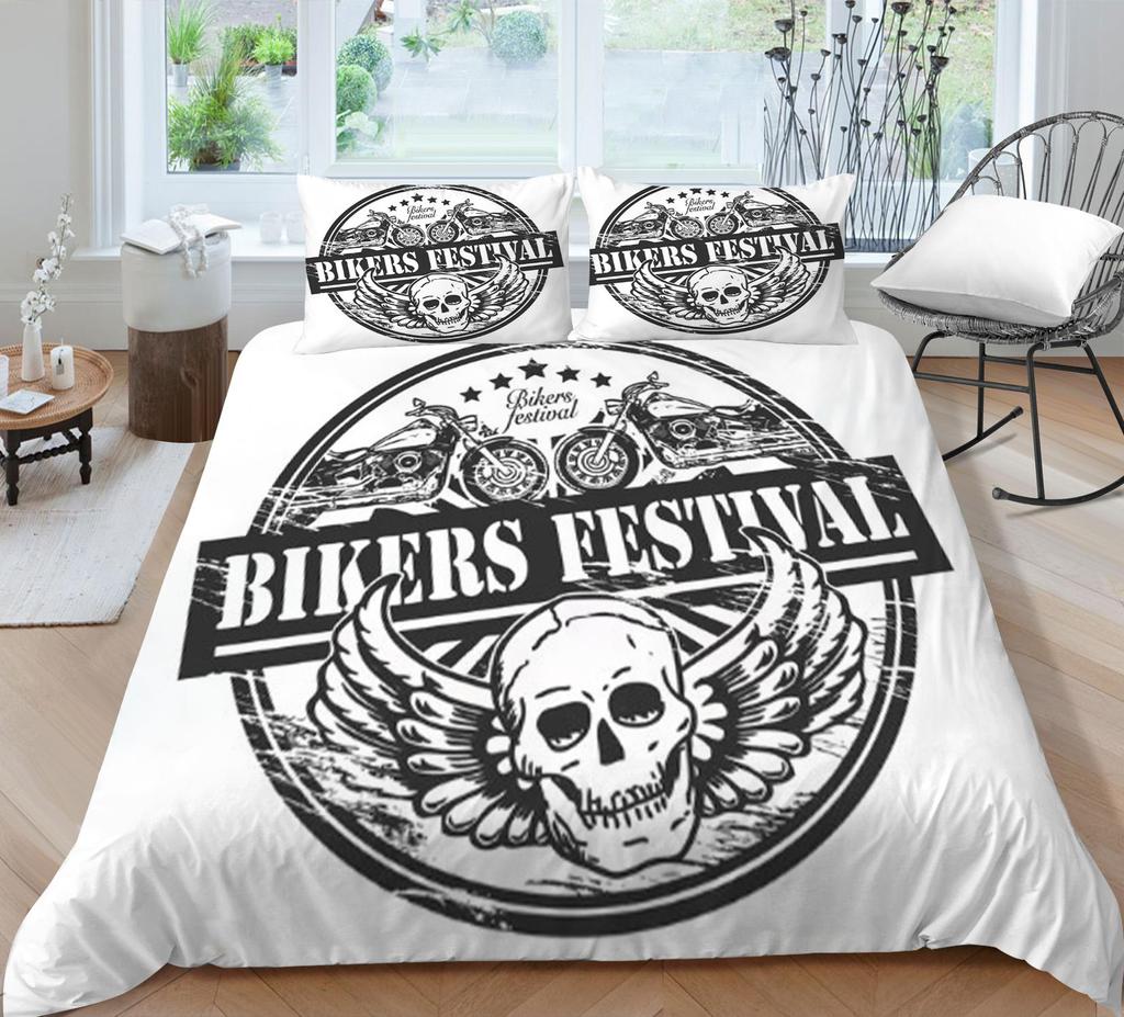 Duvet Cover Set Skull Style Bed Clothes Cartoon Pattern Bed Set Boy Single Size Bedroom Decor White Bedding Cover Sets