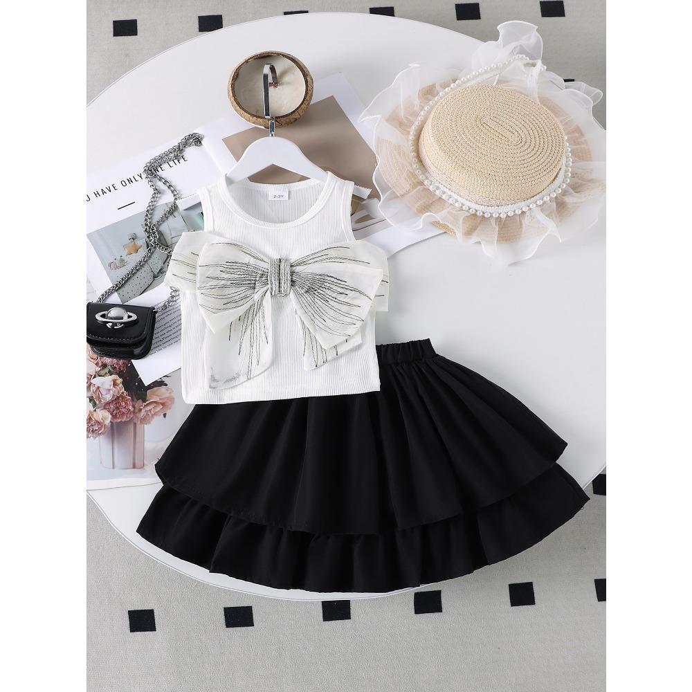 Dětské oblečení 6M-7Y Dívčí bílá košile s mašlí + černá dortová sukně Set Dětský kojenecký sukňový set