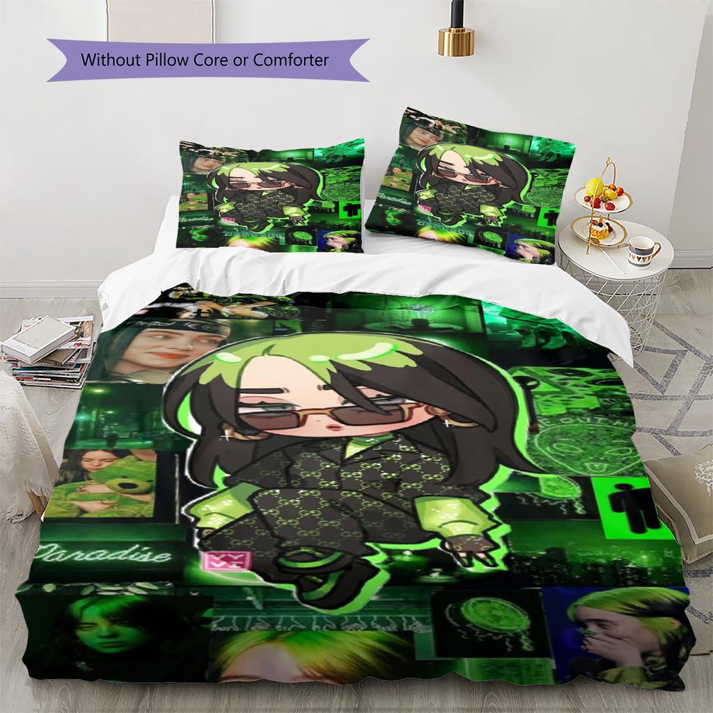 Billie Eilish Pattern Bedding,Quilt Set Quilt Cover Pillowcase Home Birthday Gift (1 * Duvet Cover + 2 * Pillowcase, Without Core)