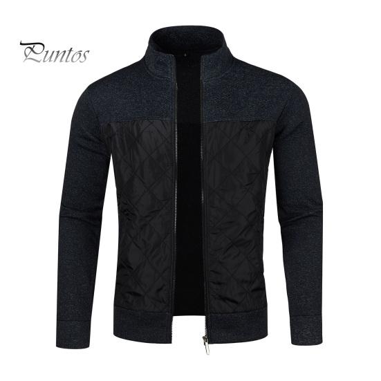 

Мужская куртка, пальто с воротником-стойкой, длинный рукав, пэчворк, цветное трикотажное пальто с карманами, зимняя верхняя одежда с застежкой-молнией M чёрный