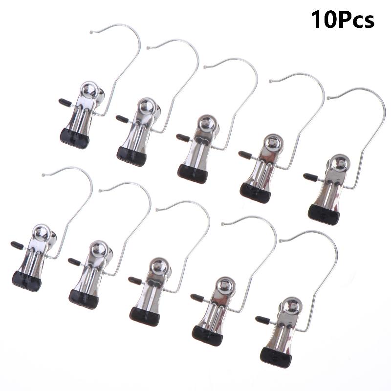 10Pcs Stainless Steel Clothes Pin With Hooks Laundry Clothes Pegs Hook Multifunctional Non Slip Hanging Clip For Socks Hats Pant