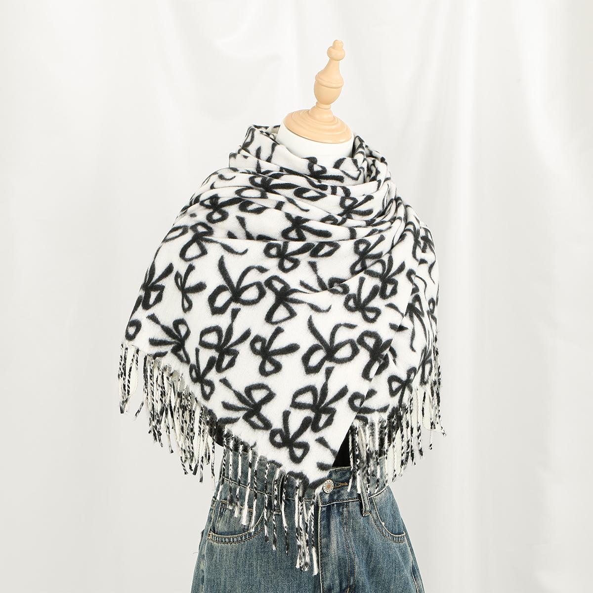 

Bow Printed Pashmina Tassels Shawl Scarf For Woman Man Autumn Winter Warm Scarves Fashion Long Wraps Solid Cashmere Like Mulffer