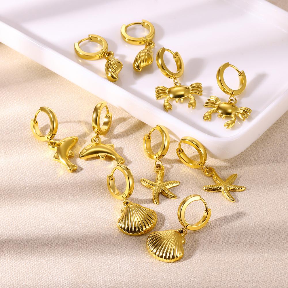 Zoetwater Oceaan Zeester Schelp Hoepel Oorbellen Voor Vrouwen Elegant Roestvrij Staal Goudkleurig Oorbellen Kerstmis sieraden accessoires