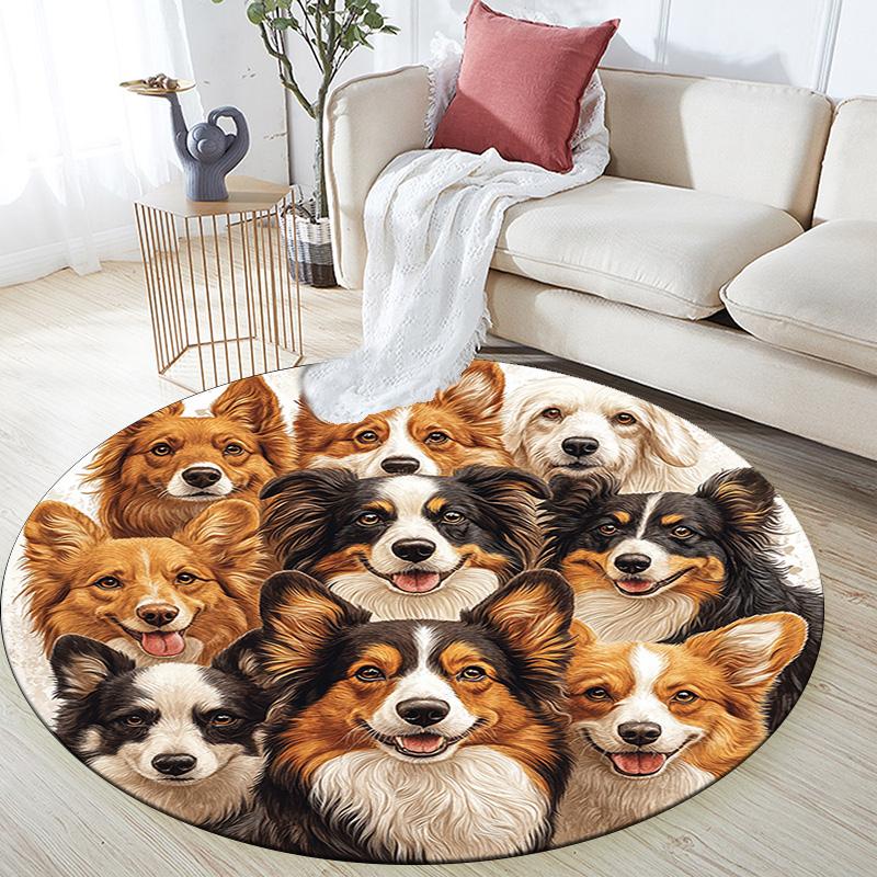 Dogs Collage Round Area Rug,Carpet Rug for Living Room Bedroom Sofa Playroom Decor,Non-slip Floor Mat