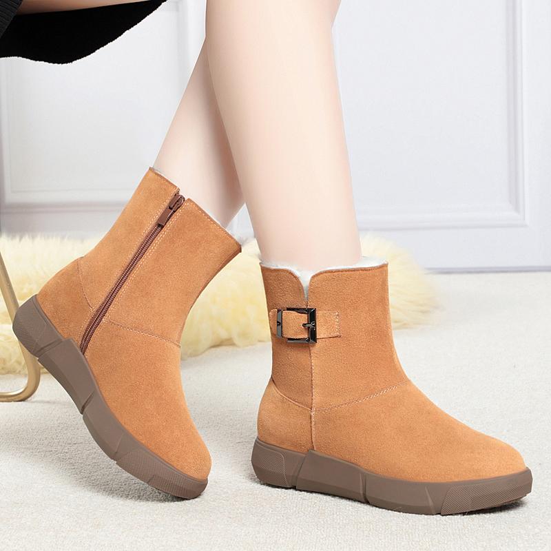 Botas de nieve para mujer, de piel auténtica, de lana natural, botas de invierno para mujer, botines cálidos de cuña de gran tamaño para mujer