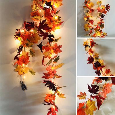 Artificial Autumn Fall Maple Leaves Garland Hanging Plant Home Decor with 170cm LED Light