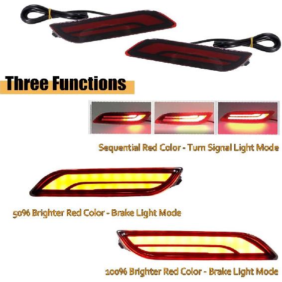 Red Lens Full LED Bumper Reflector Lights Compatible With 2018-up Toyota Camry, Function As Tail, Brake & Rear Fog Lamps
