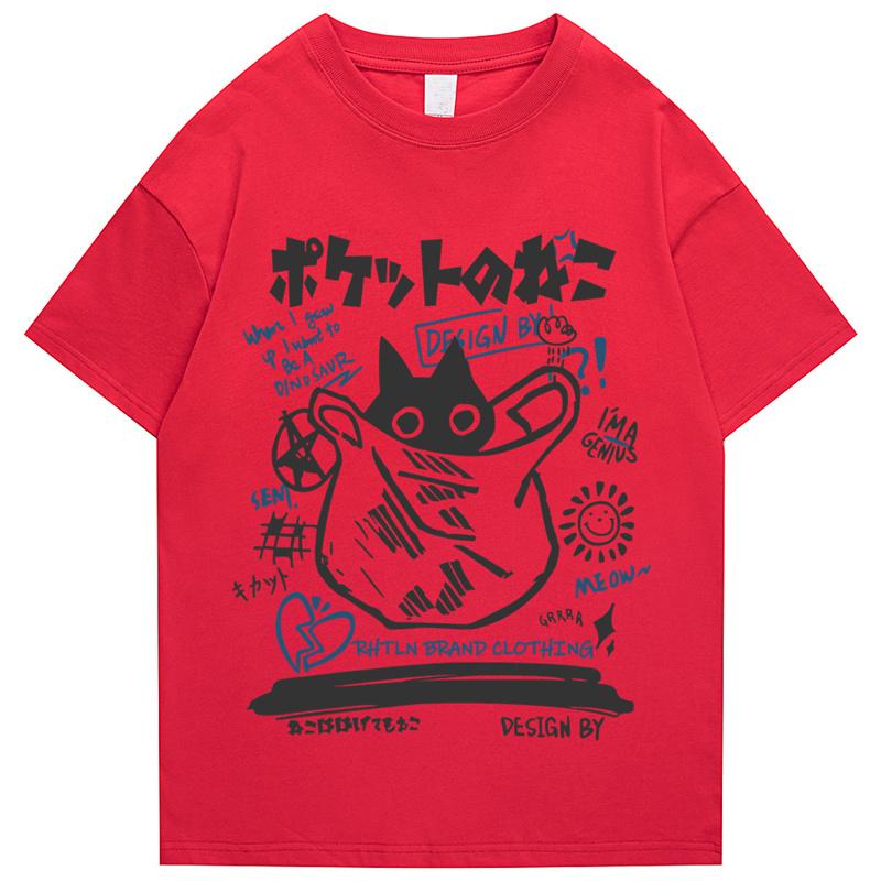 

Hip Hop TShirt Unisex Streetwear Japanese Kanji Funny Cat Printed T Shirt 2026 Unisex Harajuku Cotton Casual Short Sleeve Tshirt Tops 4XL