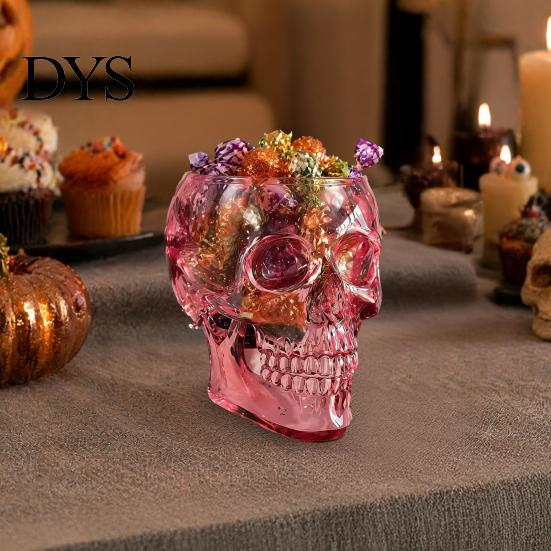 Crâne en Résine Transparente Vase Mural Gothique, Cache-pot Rose Translucide, Ornement de Bureau Créatif Unique, pour Fleurs Séchées Décoration de Maison