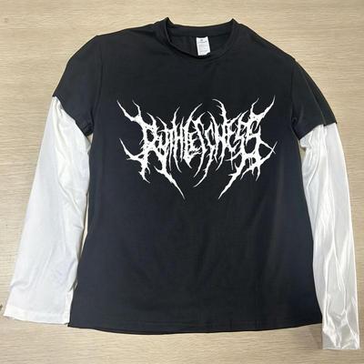 Fashion Punk Dark Style Printed Round Neck T-shirt Y2K Sport Harajuku Thin Men's Women's Top Long Sleeves T Shirt