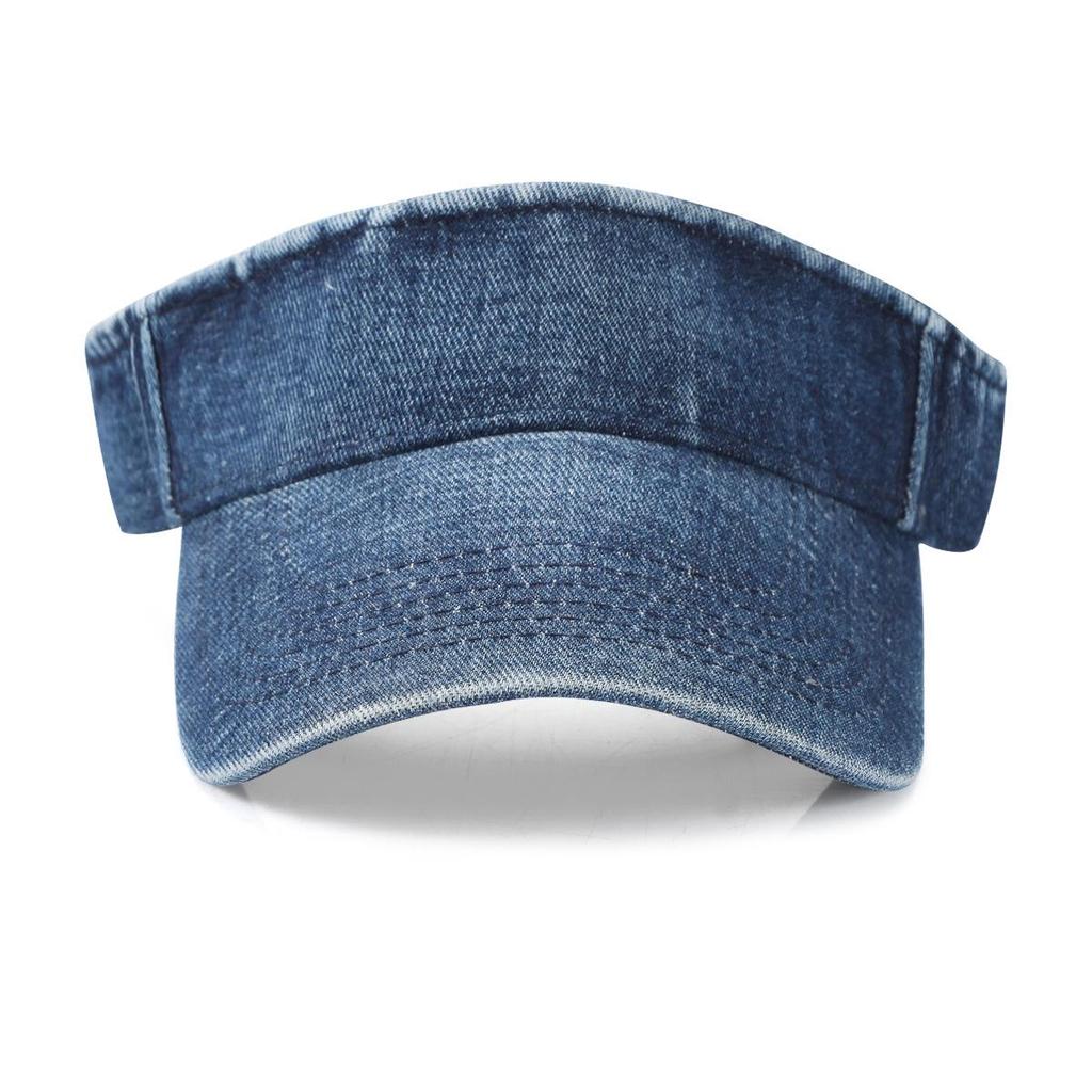 Washed Denim Sun Protection Visor - Breathable Topless Running Hat for Women and Men