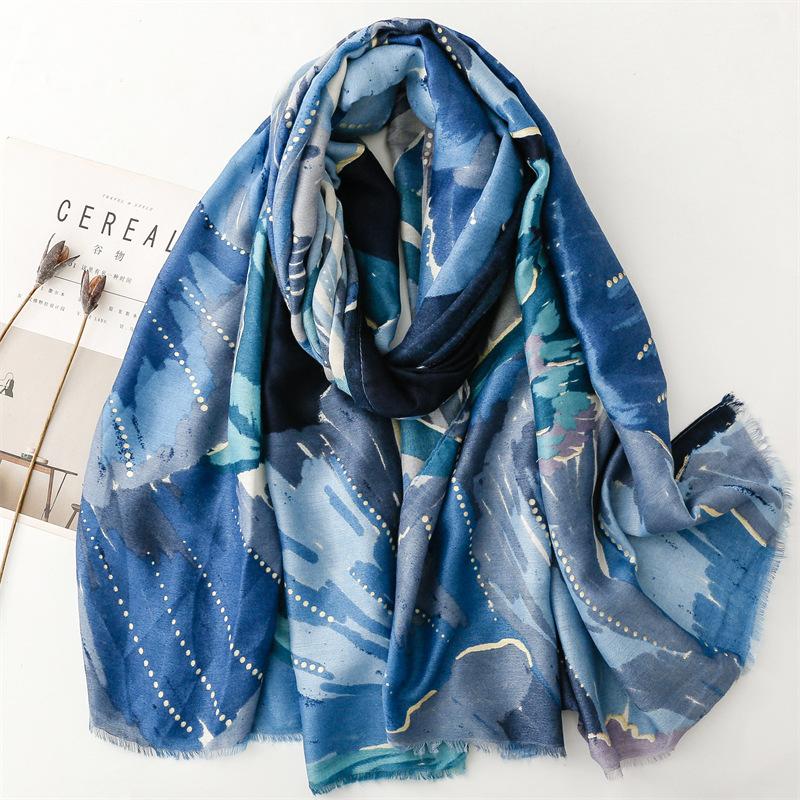 Winter Abstract Painting Floral Fringe Viscose Shawl Scarf Lady High Quality Print Pashmina Stole Bufandas Muslim Hijab 180*90Cm