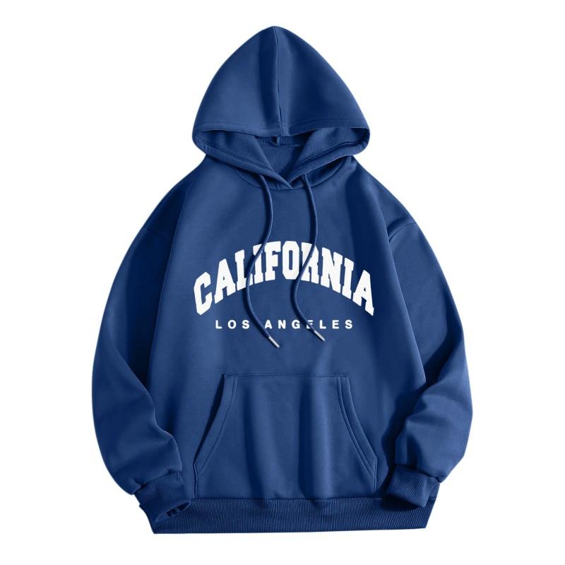 Womens Fleece Hooded Sweatshirt Printed Letter Casual Winter Warm Top